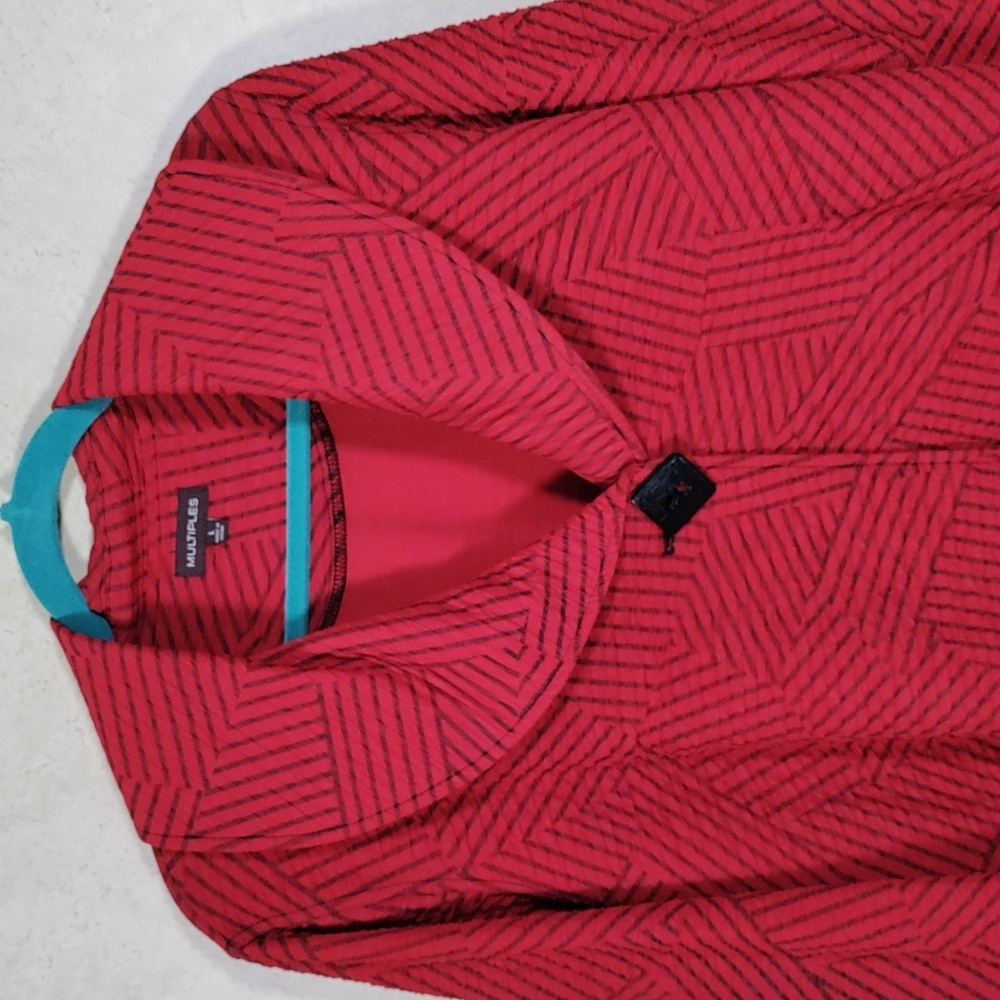 6186 Multiples red and black textured knit jacket L